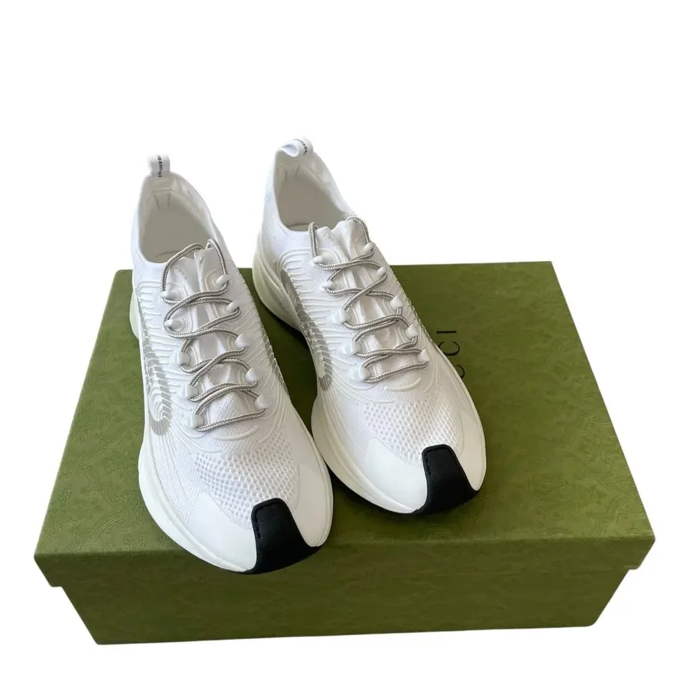 Gucci Run Sneaker Interlocking G White Technical Knit 680893 Men's 12.5 US 13